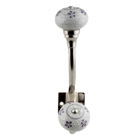 Grey Floral Crackle Ceramic Silver Iron Hook